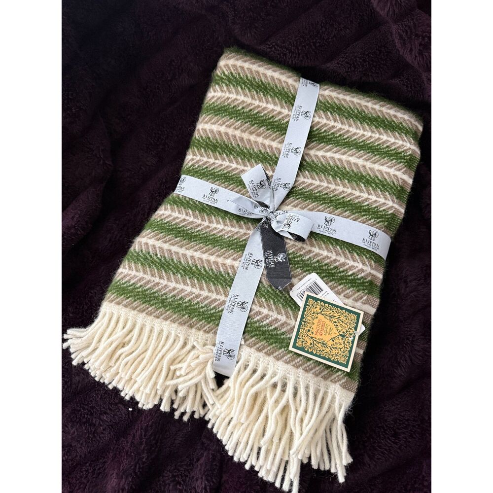 Klippan Oscar Multi Green 100% Eco Lambswool Throw Blanket 51x79 NWT